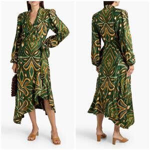 Farm Rio Pineapple Ikat Long Sleeve Wrap Midi Dress